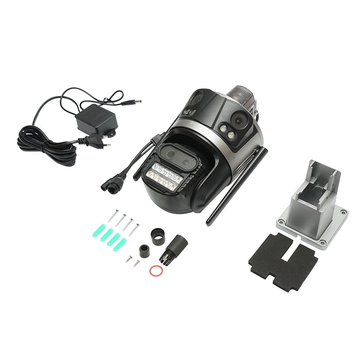 Camera de supraveghere 4 lentile, 3 obiective 12 MP, 2 CPU dual control, P2P WIFI 2.4G, PTZ cu senzor de miscare, alarma, night vision, AI detectie umana si aplicatie iCSee
